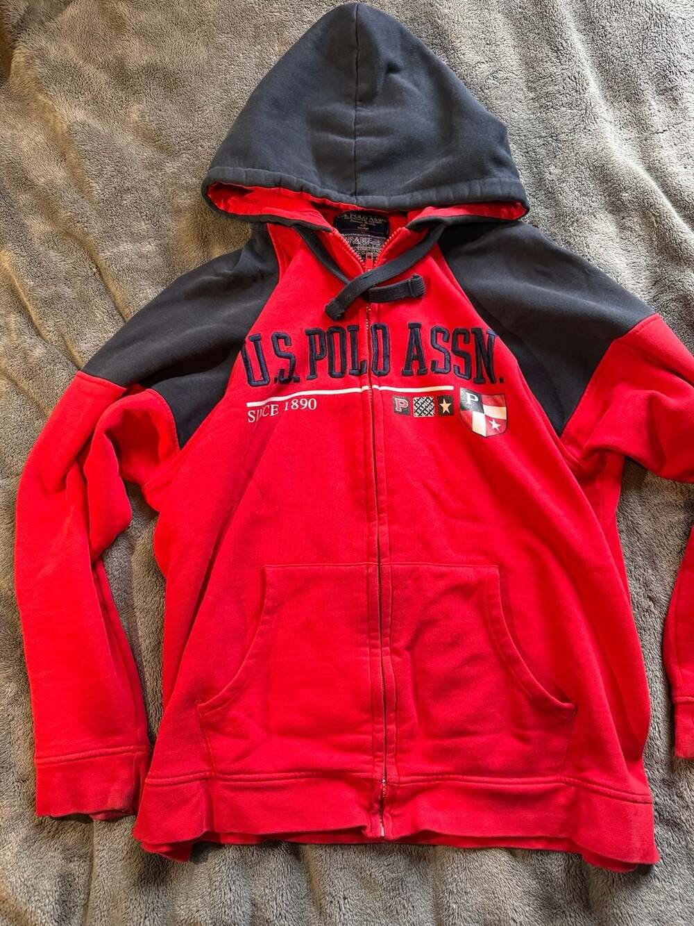 Us Polo Assn Full Zip Hoodie Size M Red Blue